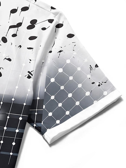 Black White Piano Key Musical Note Art Men's Pocket Short Sleeve Shirts