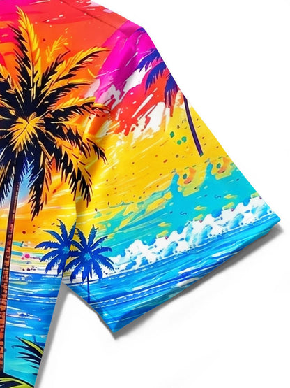 Hawaiian Colorful Tie Dye Summer Beach Santa Claus Men's Pocket Short Sleeve Shirts