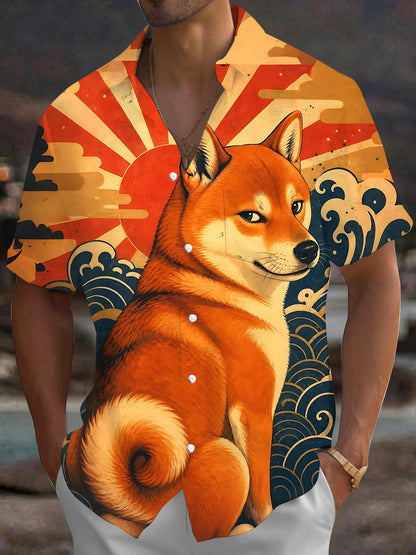 Dog Shiba Inu Men's Pocket Short Sleeve Shirts