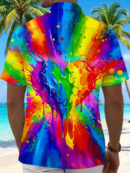 Pride Month Colorful Tie Dye Splatter Art Men's Pocket Short Sleeve Shirts