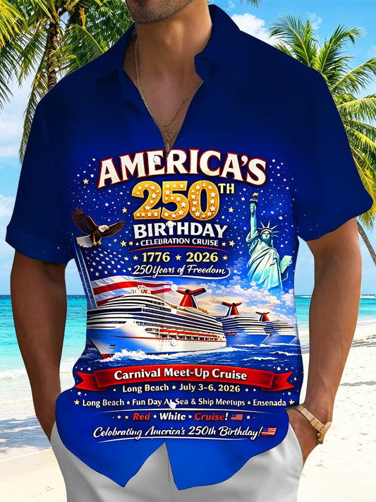 America's 250th Birthday Cruise Celebration Men's Pocket Short Sleeve Shirts