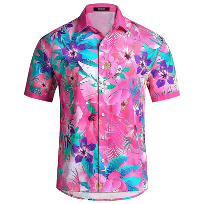 Mens Hawaiian Shirt Flower Print Casual Shirts Short Sleeve Beach Vacation Clothes for Travel Vacation Summer Beach fine
