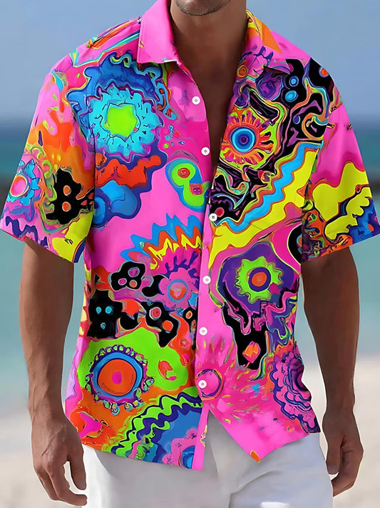 Abstract Print Men's Pocket Short Sleeve Shirts