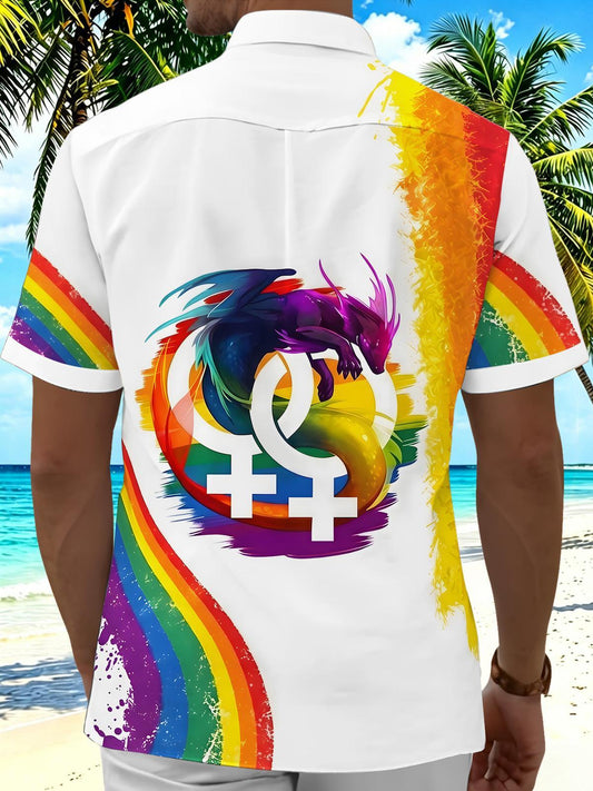 Pride Month Colorful Dragon Men's Pocket Short Sleeve Shirts