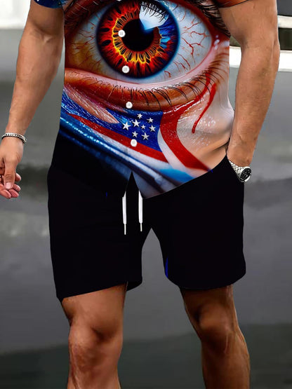 Independence Day Eye Print Men's Print Pocket Shorts