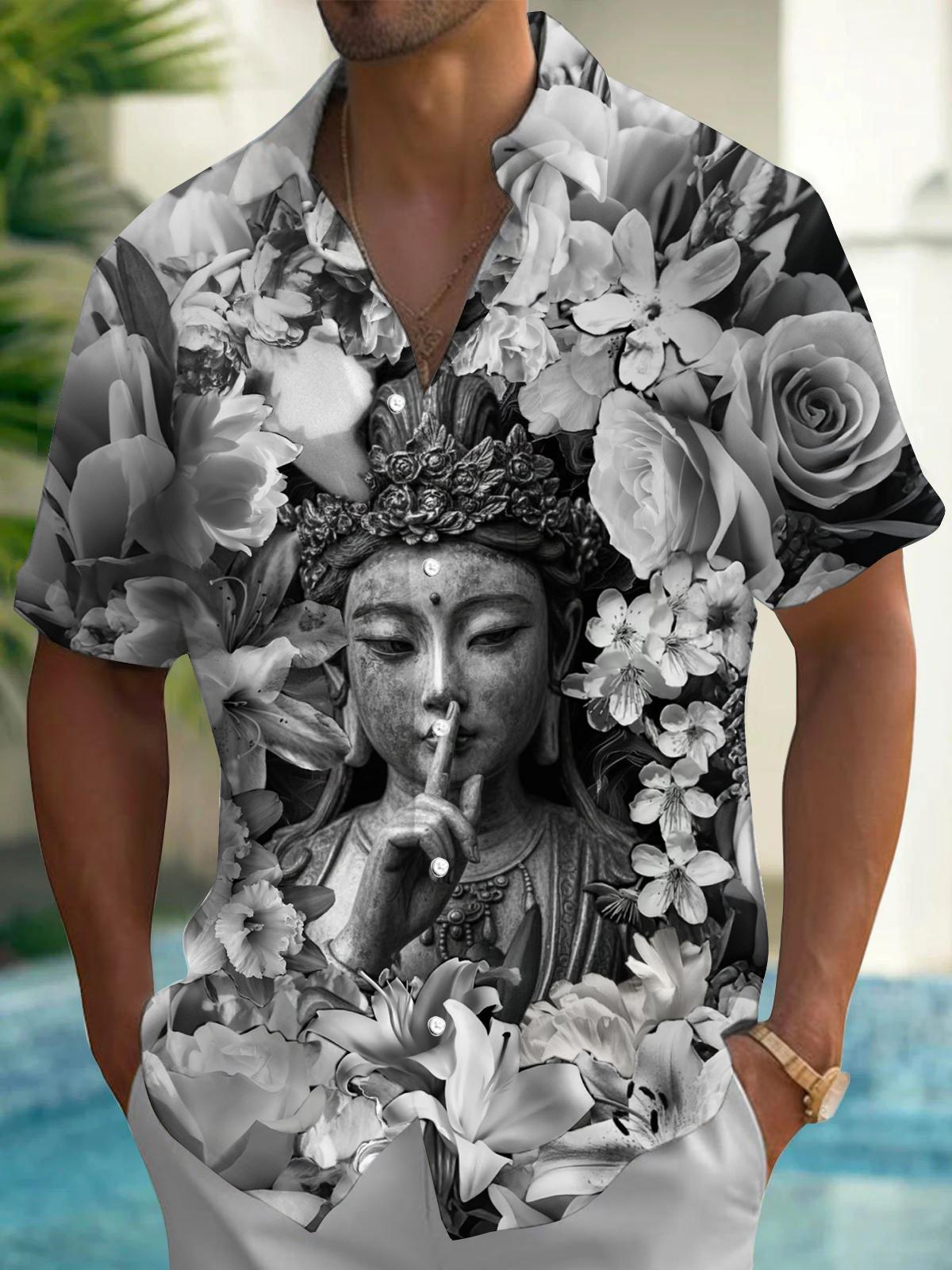 Buddha Print Men's Pocket Short Sleeve Shirts
