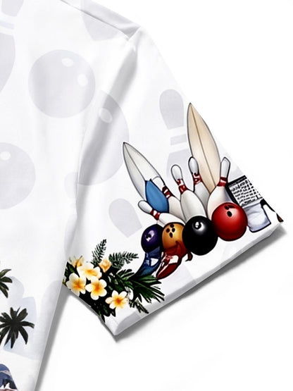 Bowling Palm Tree Print Men's Pocket Short Sleeve Shirts