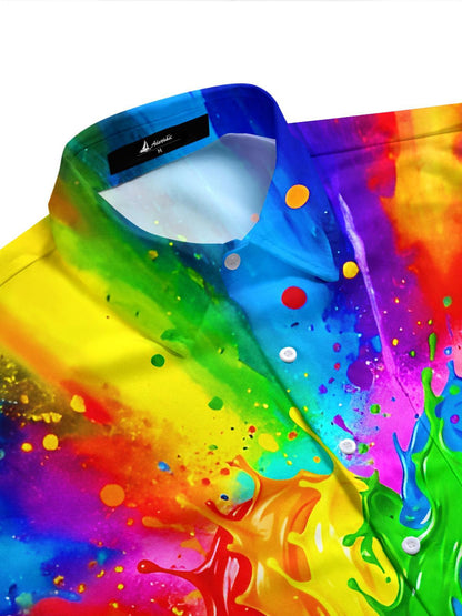 Pride Month Colorful Tie Dye Splatter Art Men's Pocket Short Sleeve Shirts