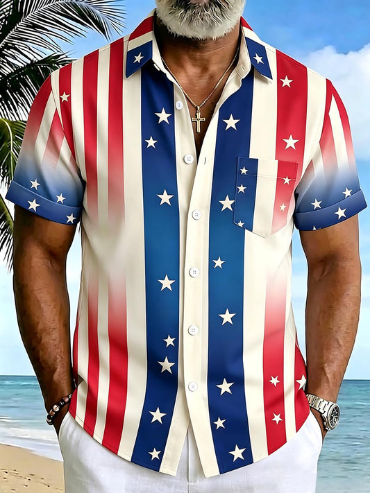 Independence American Flag Men's Pocket Short Sleeve Shirts