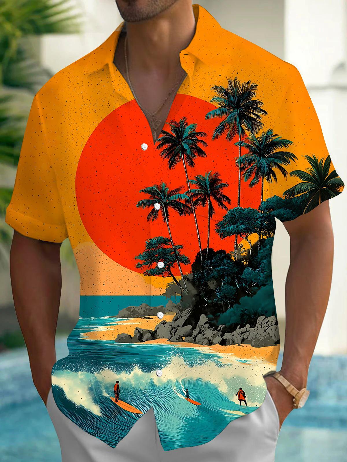 Hawaiian Surfing Men's Pocket Short Sleeve Shirts