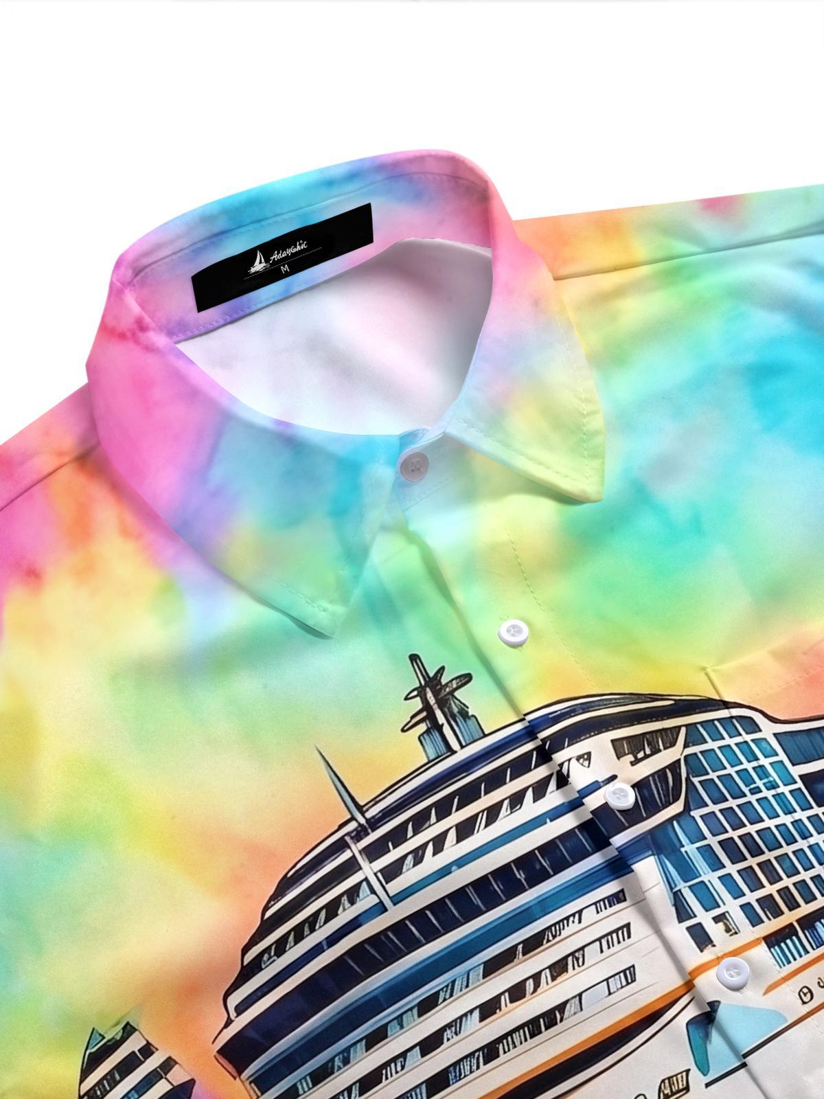 Hawaiian Cruise Vacation Fruit Colorful Tie-Dye Men's Pocket Short Sleeve Shirts