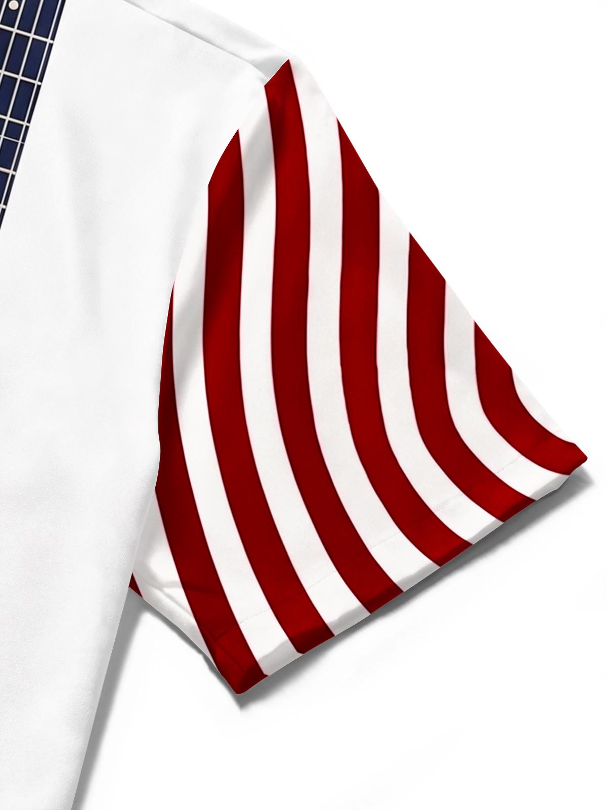 American Flag Guitar Print Men's Pocket Short Sleeve Shirts