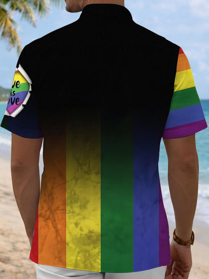 Pride Month Gradient Print Men's Pocket Short Sleeve Shirts