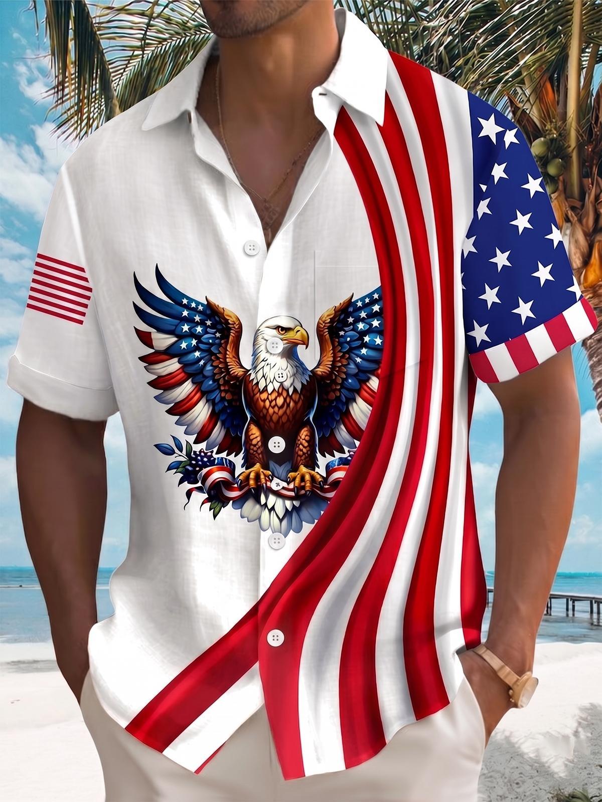 Independence Day Eagle Print Men's Pocket Short Sleeve Shirts