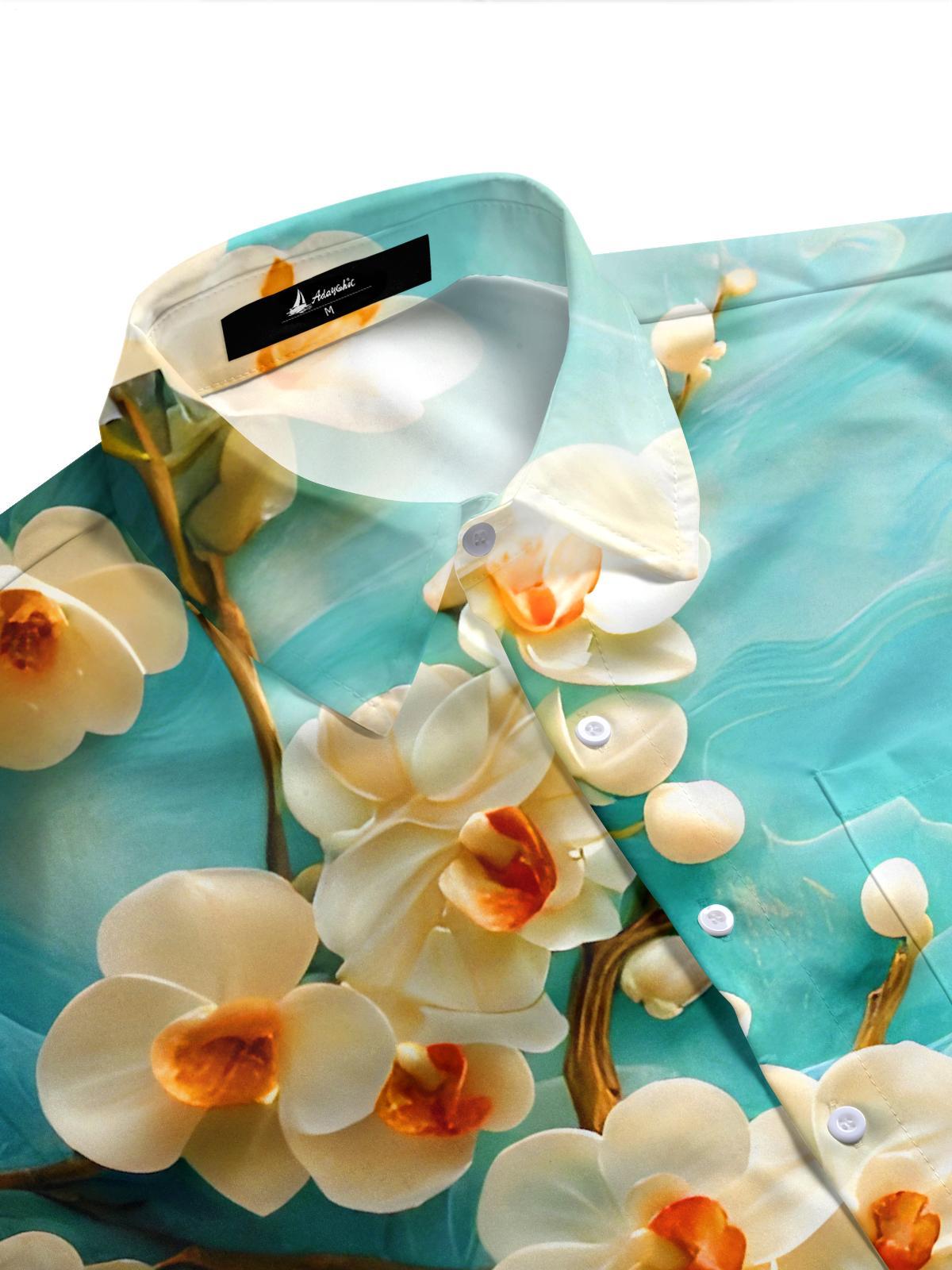 Art Orchid Floral Men's Pocket Short Sleeve Shirts