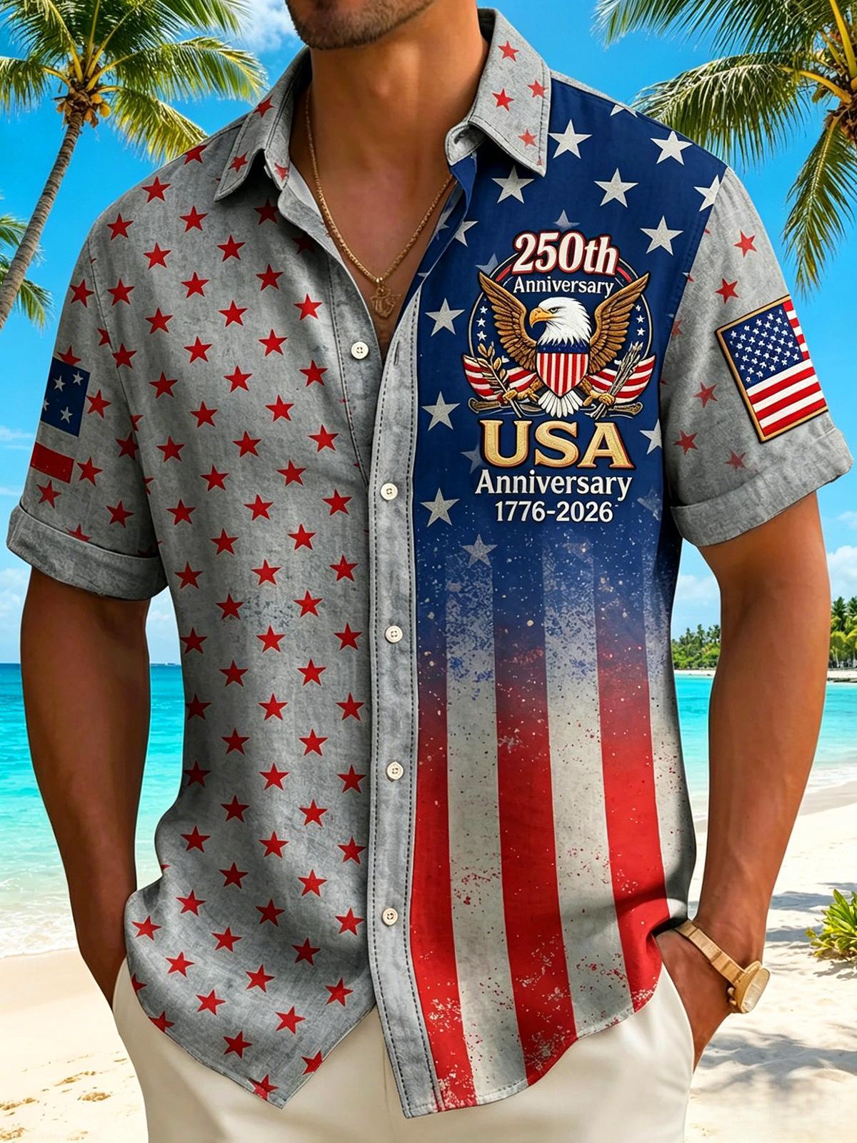 Vintage USA 250th Anniversary Eagle Shield Men's Pocket Short Sleeve Shirts