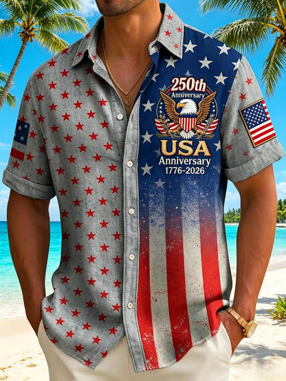 Vintage USA 250th Anniversary Eagle Shield Men's Pocket Short Sleeve Shirts