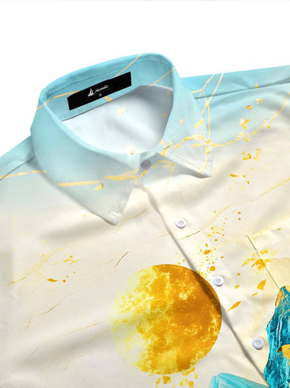 Art Sun Moon Golden Mountains Men's Pocket Short Sleeve Shirts