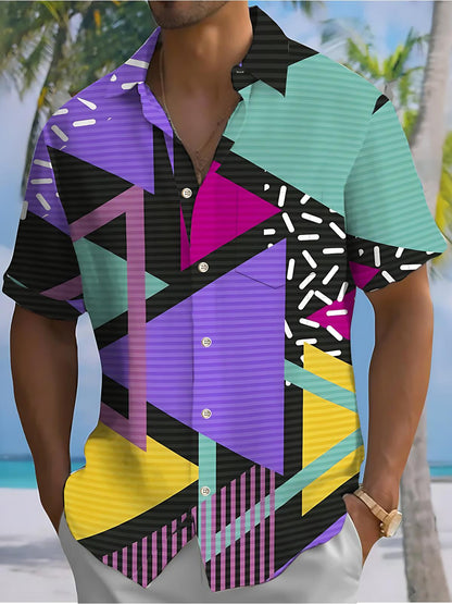 Geometric Print Men's Pocket Short Sleeve Shirts