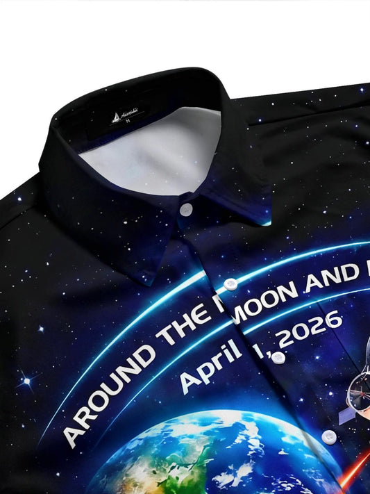Space Rocket Launch Lunar Exploration Men's Pocket Short Sleeve Shirts