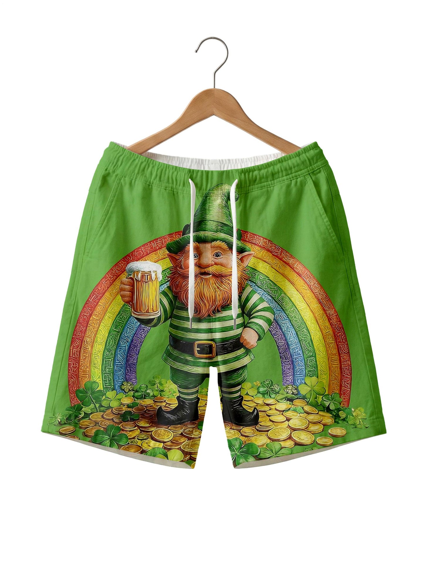 St. Patrick's Day Leprechaun Print Men's Print Pocket Shorts