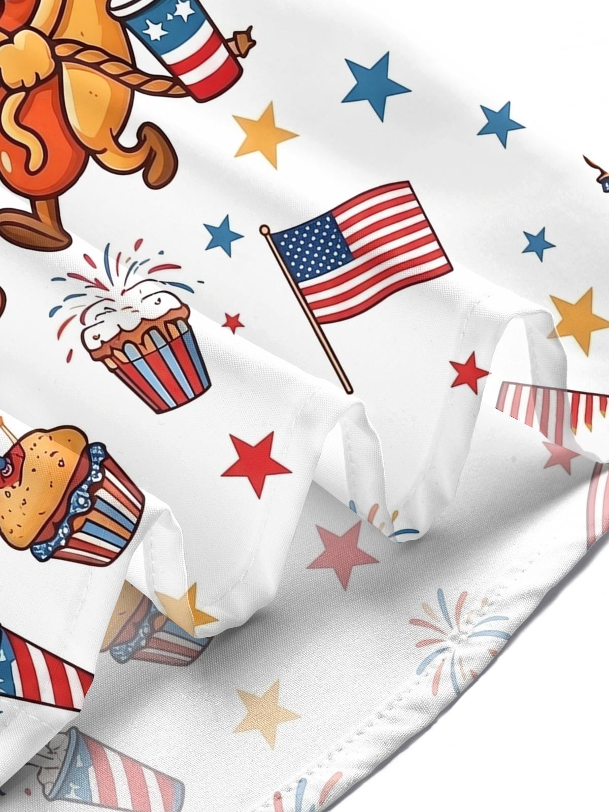 Independence Day 4Th Of July Hamburger And Hot Dog Fun Tug-Of-War Men's Pocket Short Sleeve Shirts
