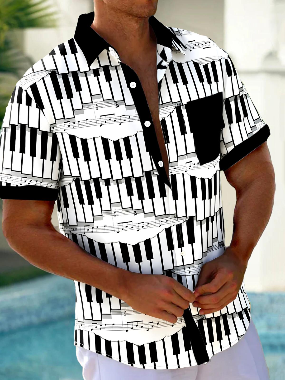 Piano Men's Pocket Short Sleeve Shirts