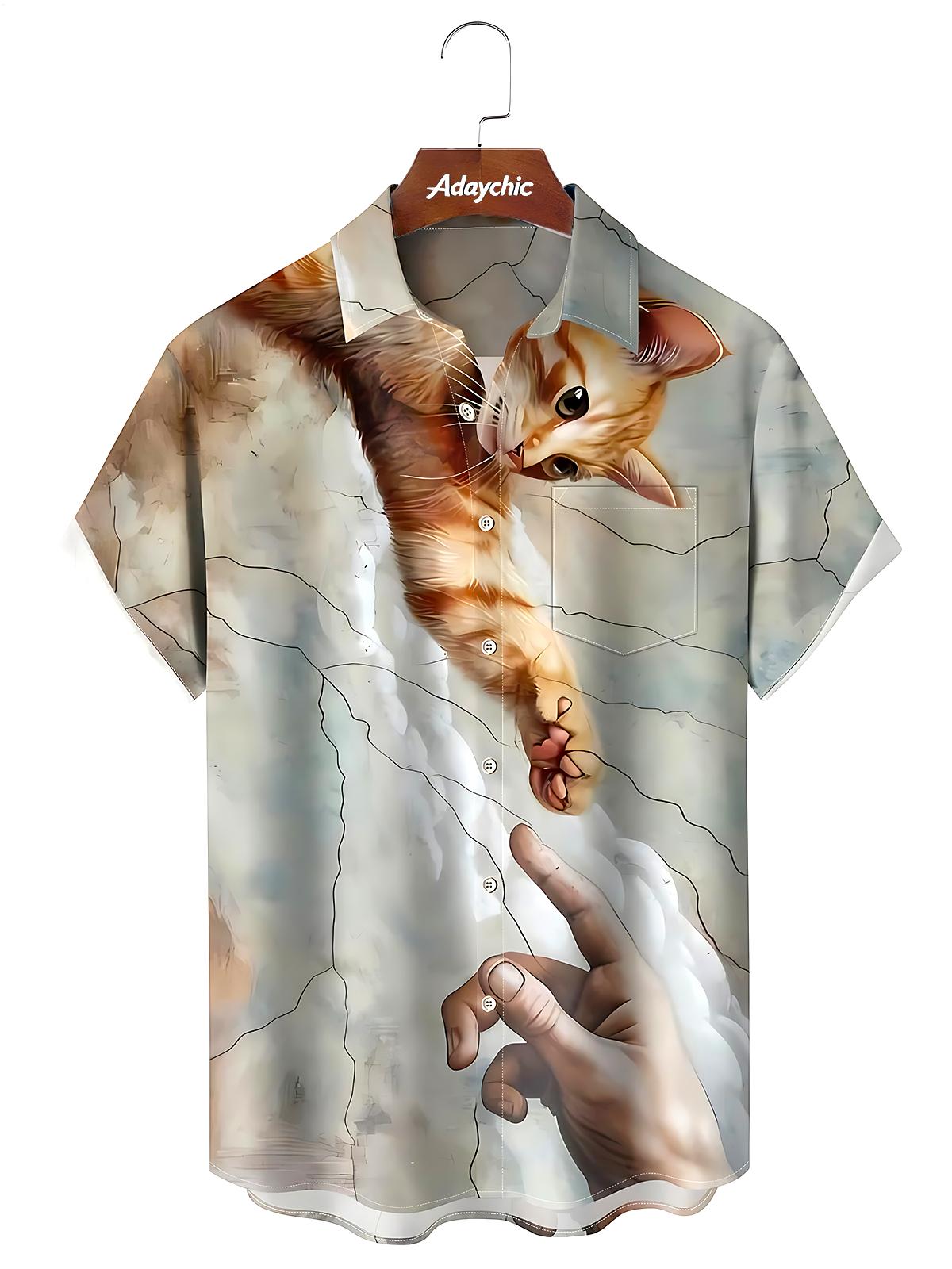 Religious Cat Men's Pocket Short Sleeve Shirts