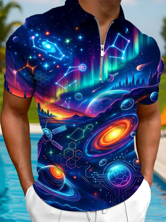 Universe Men's Short Sleeve Zipper Polo