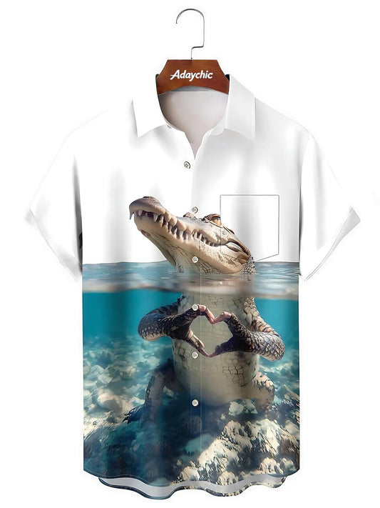 Animal Crocodile Men's Pocket Short Sleeve Shirts