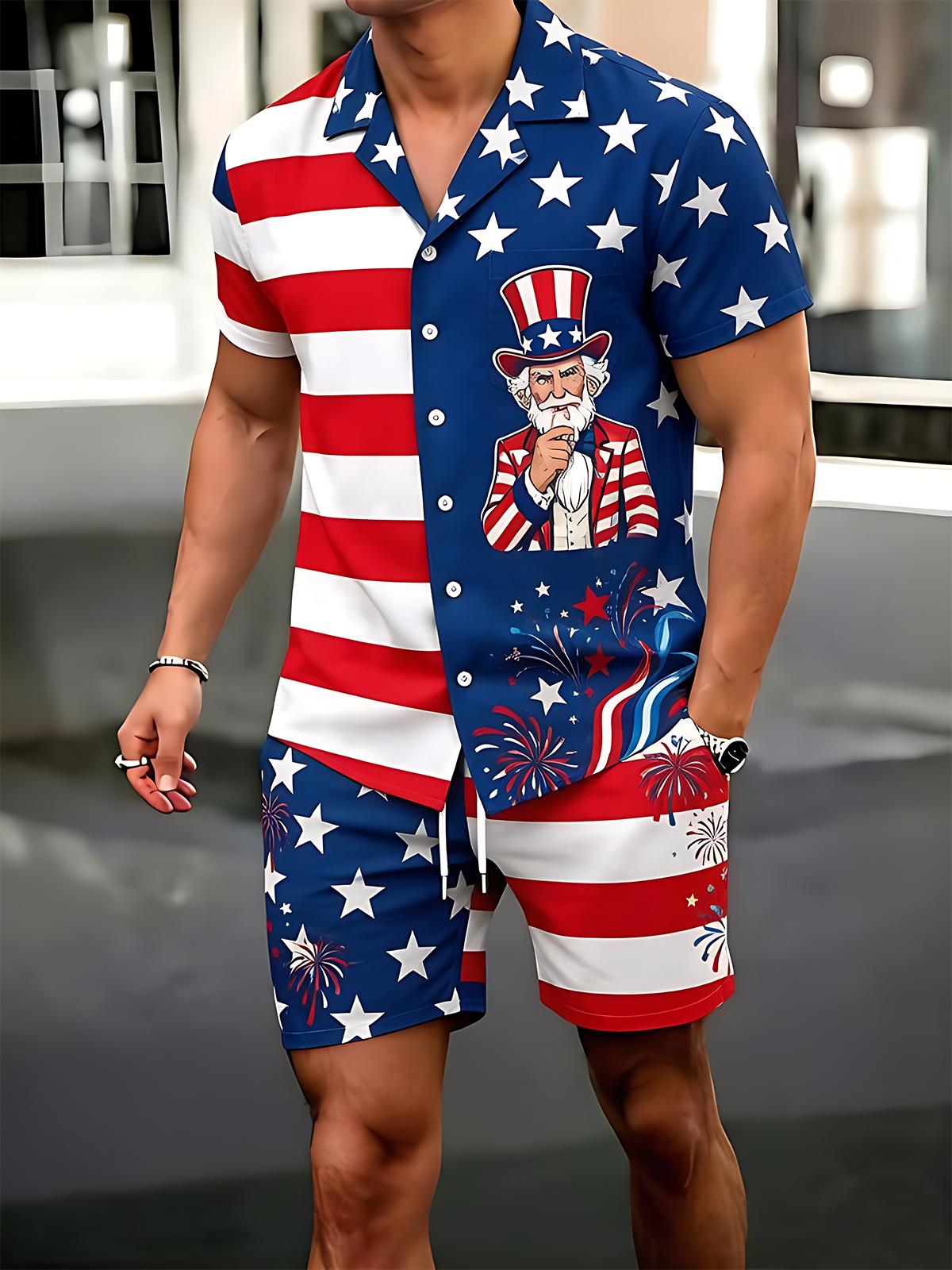 Independence Day American Flag Split Men's Print Pocket Shorts
