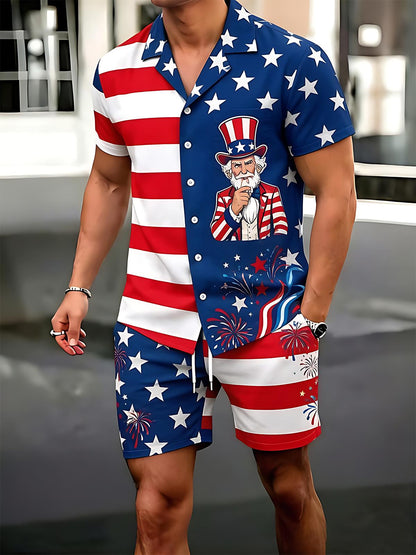 Independence Day American Flag Split Men's Print Pocket Shorts