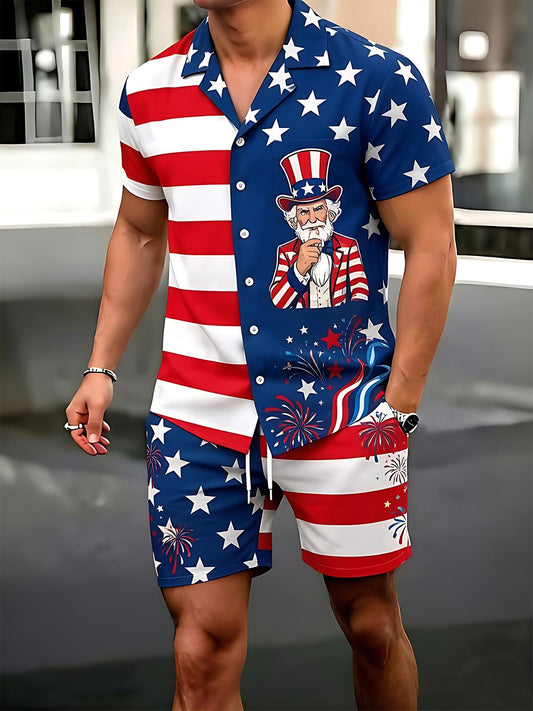 Independence Day American Flag Split Men's Print Pocket Shorts