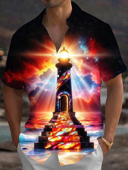 Hawaiian Lighthouse Men's Pocket Short Sleeve Shirts