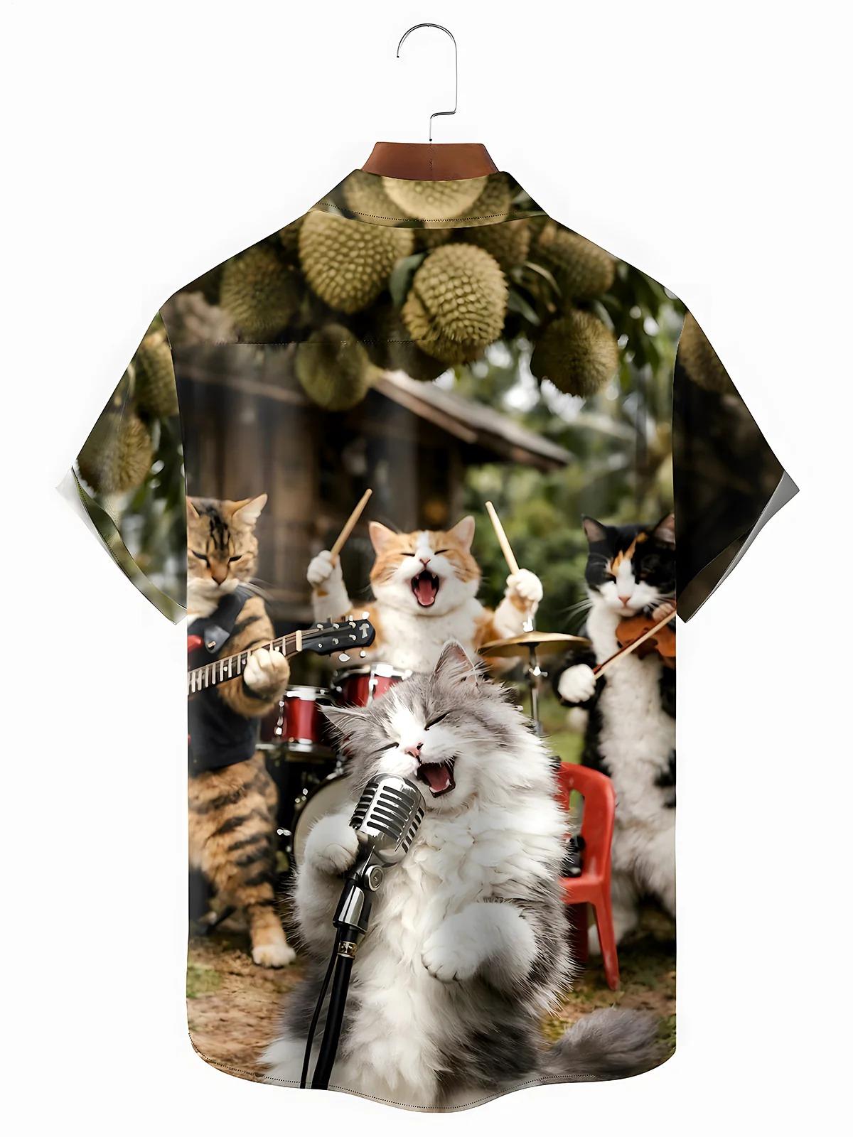 Cat Drum Set Rock Men's Pocket Short Sleeve Shirts