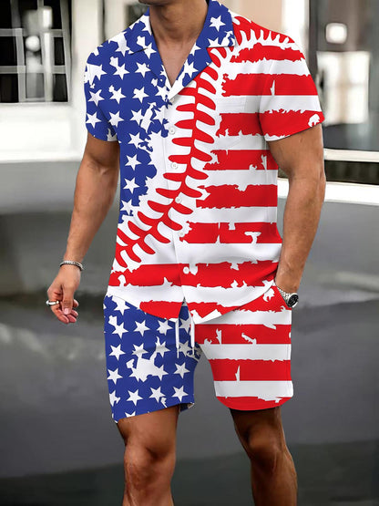 Independence Day Baseball Print Men's Print Pocket Shorts