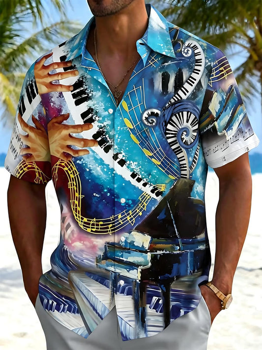 Music Piano Art Print Men's Pocket Short Sleeve Shirts