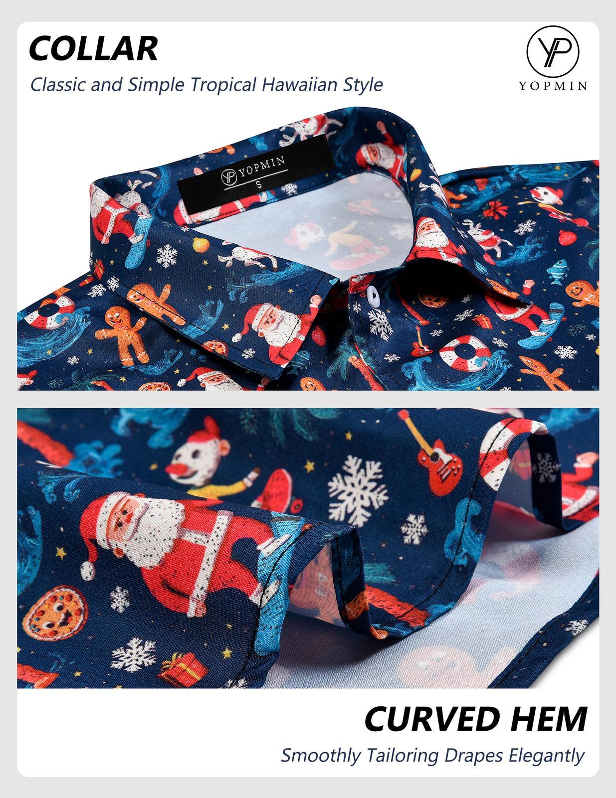 Mens Christmas Shirt Santa Print Loose Button Down Hawaiian Shirts Casual Summer Tops for Party Dating Everyday Wear forceful