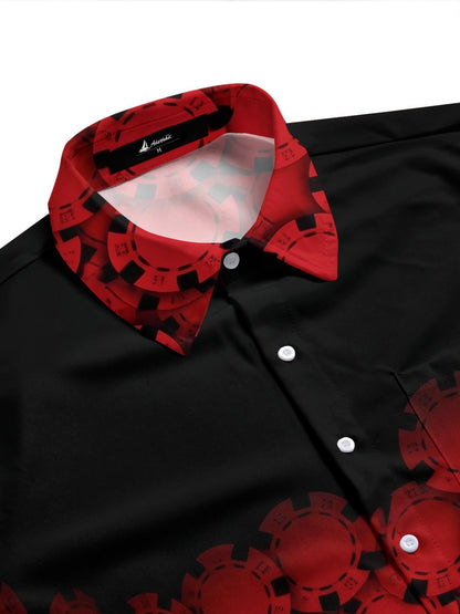 Poker Chip Print Men's Pocket Short Sleeve Shirts