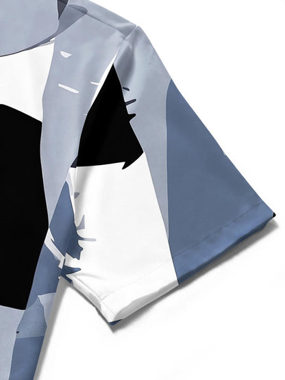 Gray Black Geometric Colorblock Men's Pocket Short Sleeve Shirts