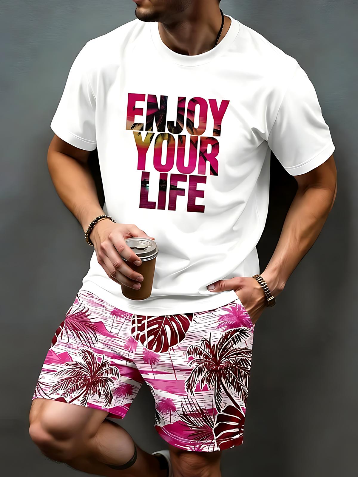 Enjoy Your Life Men's Short Sleeve Round Neck T-shirt And Shorts Set
