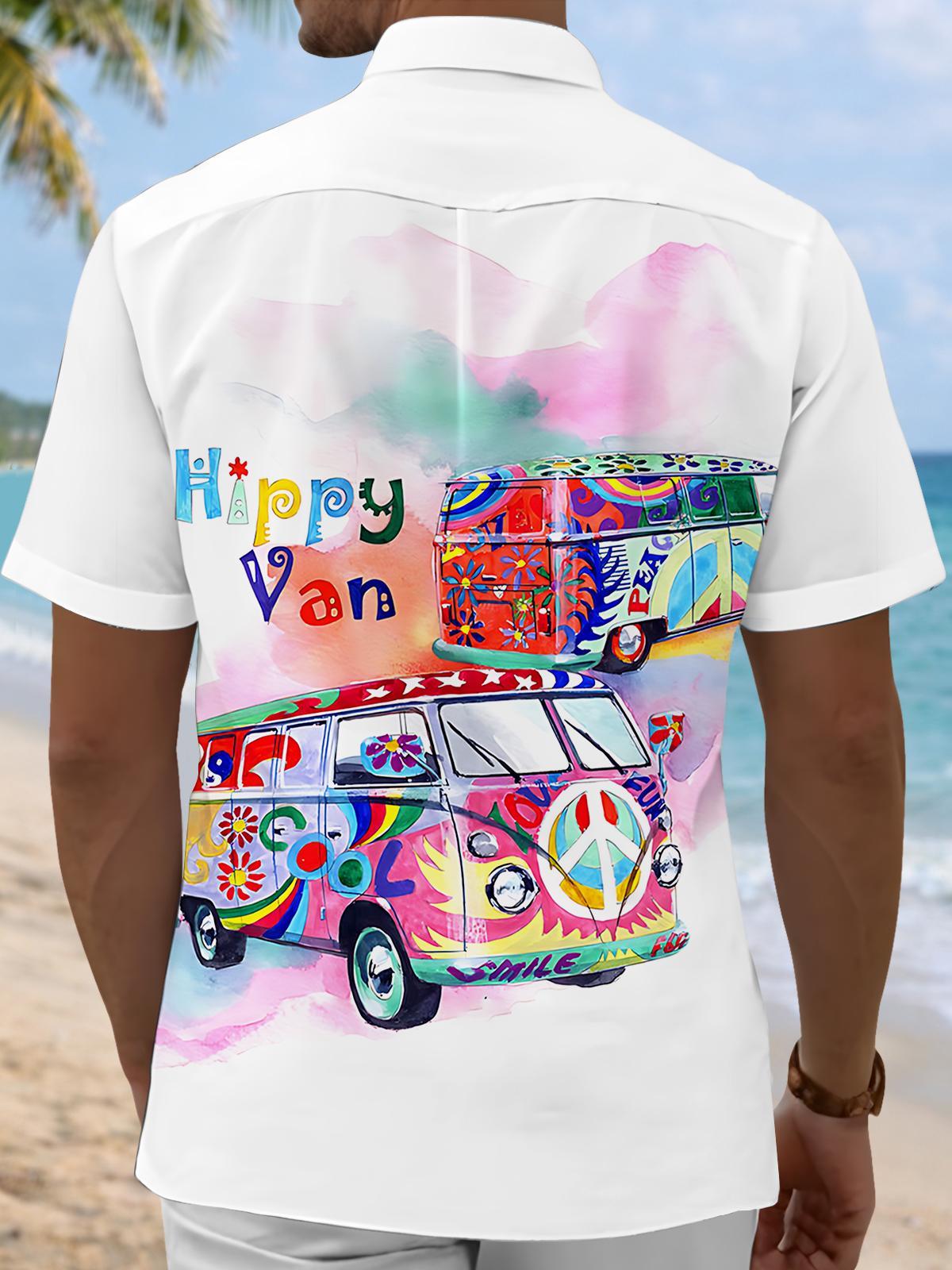 Hippie Van Print Men's Pocket Short Sleeve Shirts
