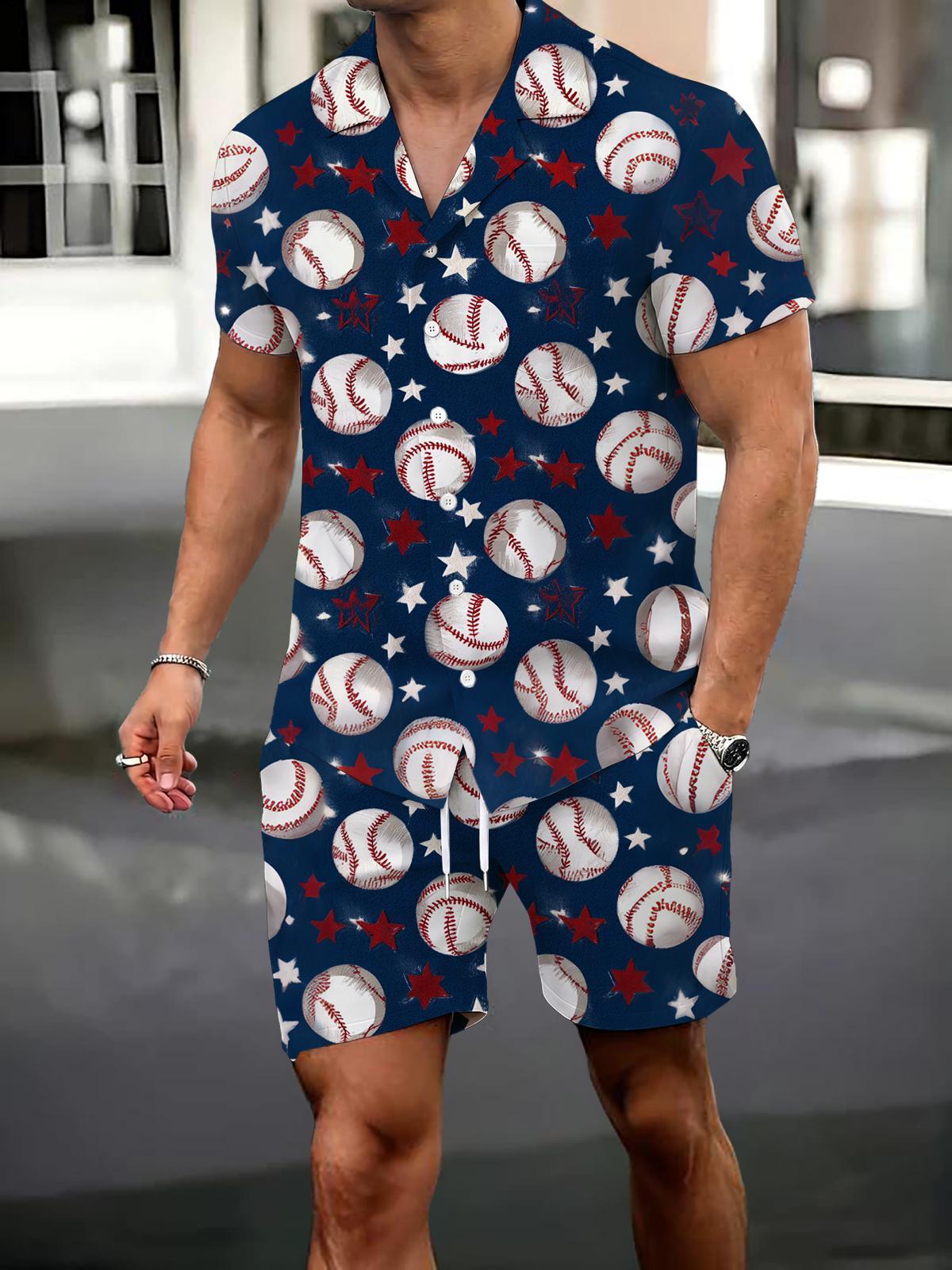Independence Day Baseball Print Men's Print Pocket Shorts