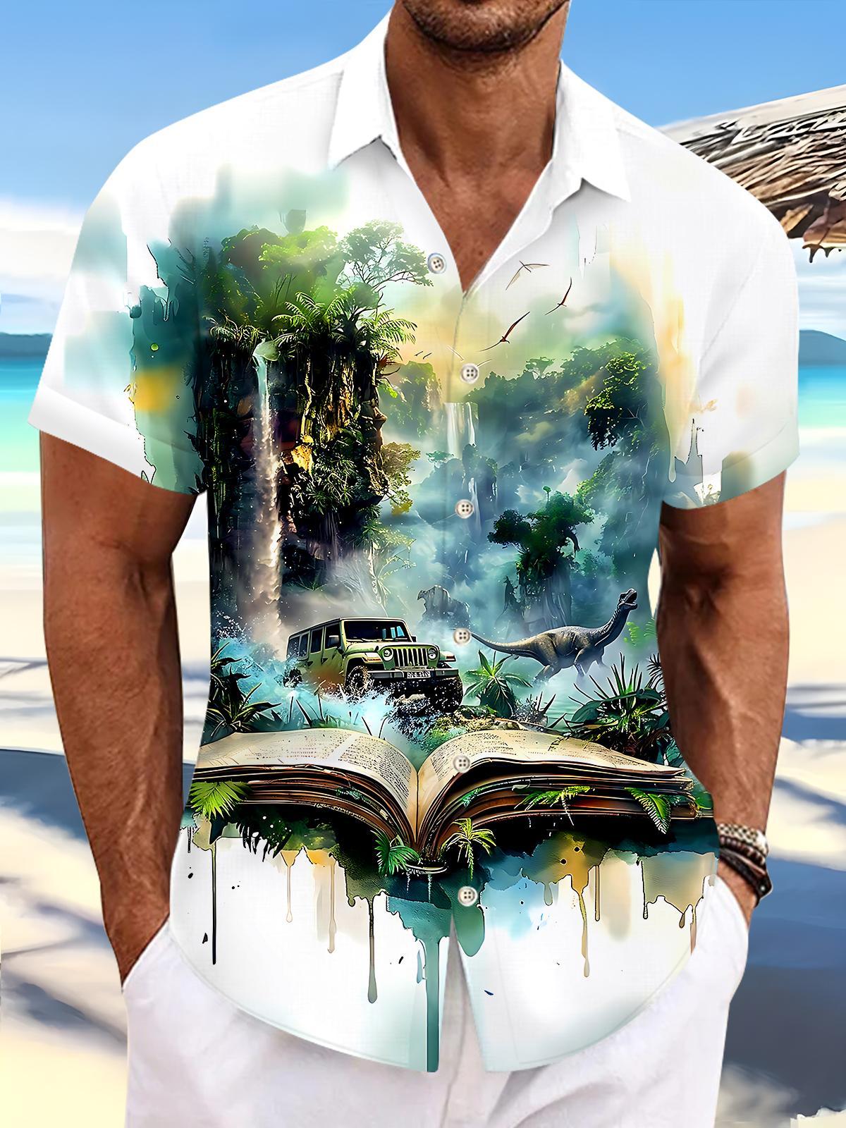 Forest Dinosaur Men's Pocket Short Sleeve Shirts