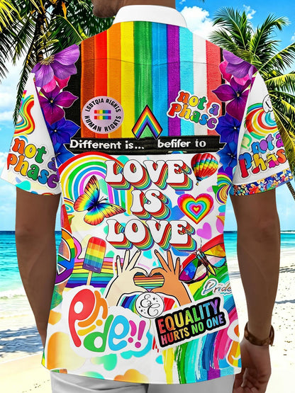 Pride Moon Colorful Letters Men's Pocket Short Sleeve Shirts