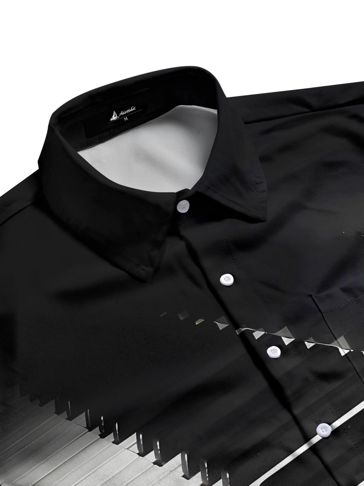 Piano Print Men's Pocket Short Sleeve Shirts