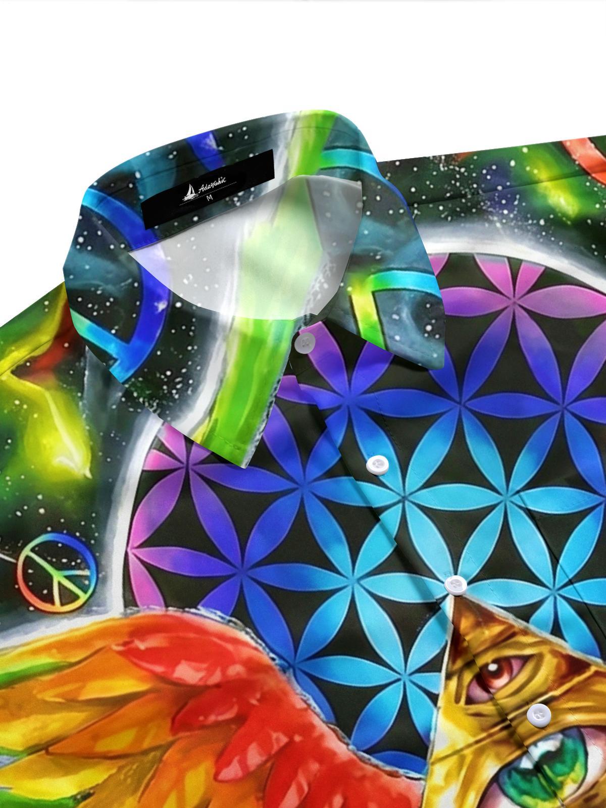 Hippie Print Men's Pocket Short Sleeve Shirts