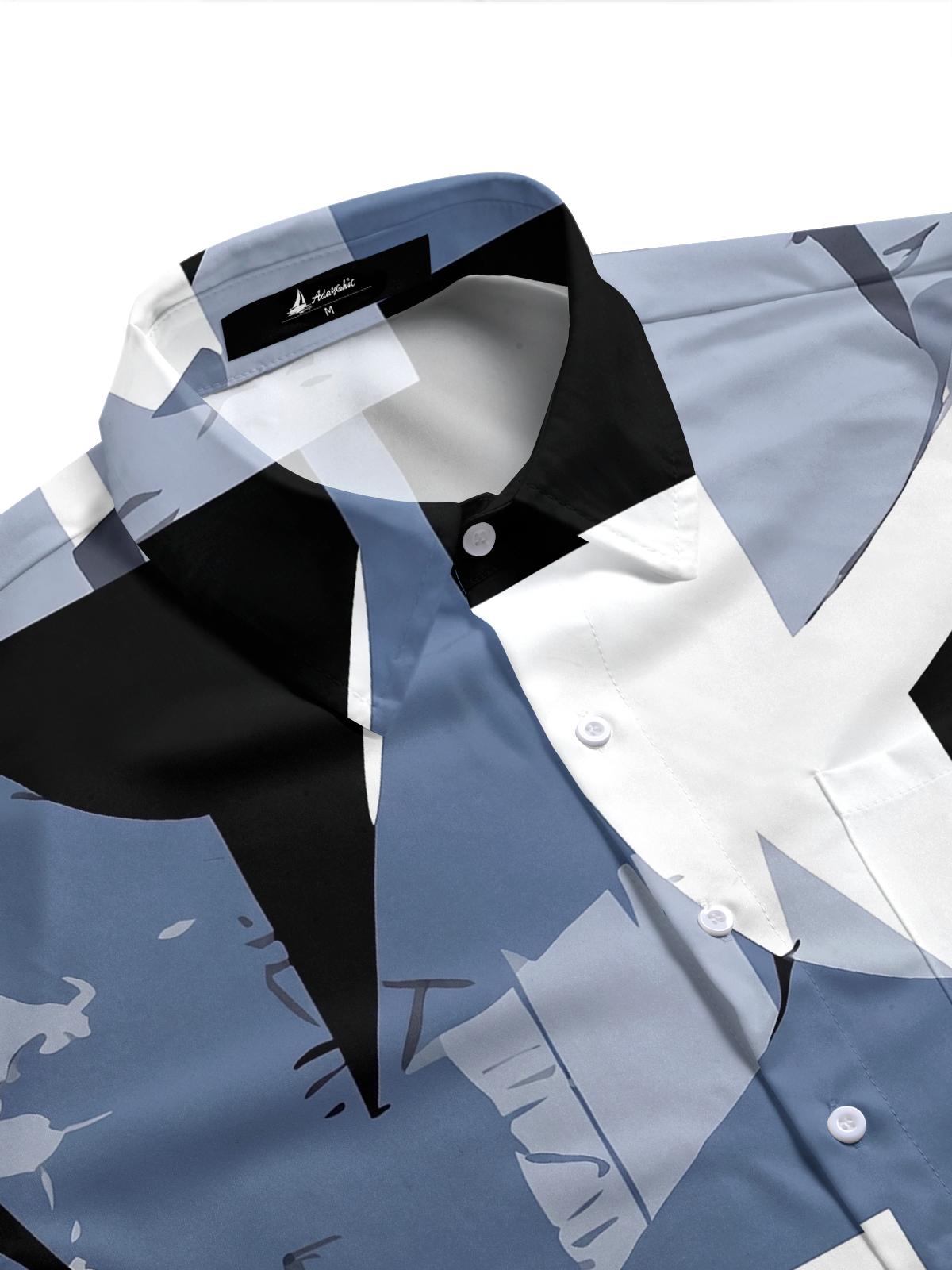 Gray Black Geometric Colorblock Men's Pocket Short Sleeve Shirts