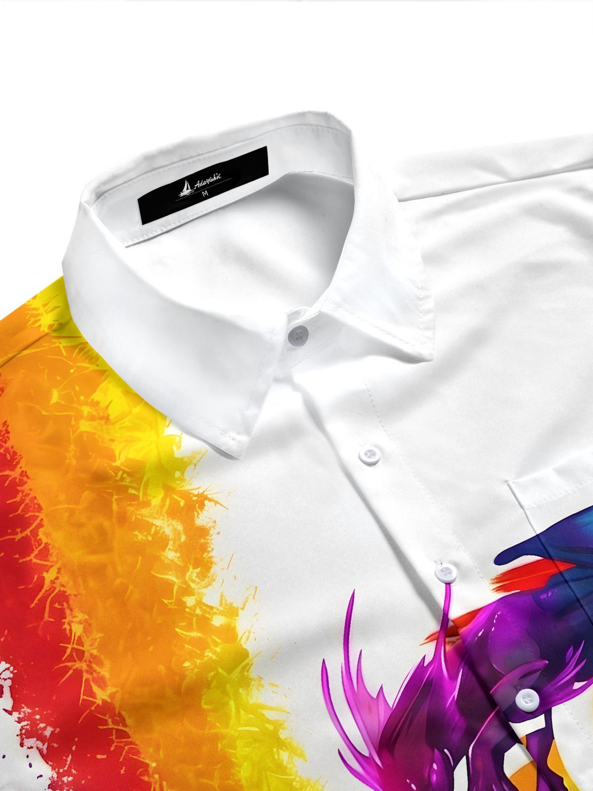 Pride Month Colorful Dragon Men's Pocket Short Sleeve Shirts