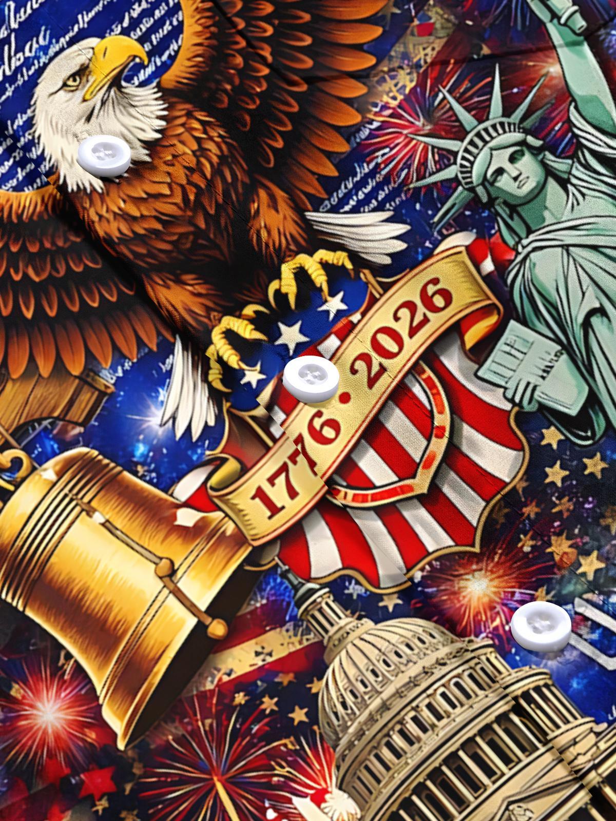 American 250th Anniversary Eagle Print Men's Pocket Short Sleeve Shirts